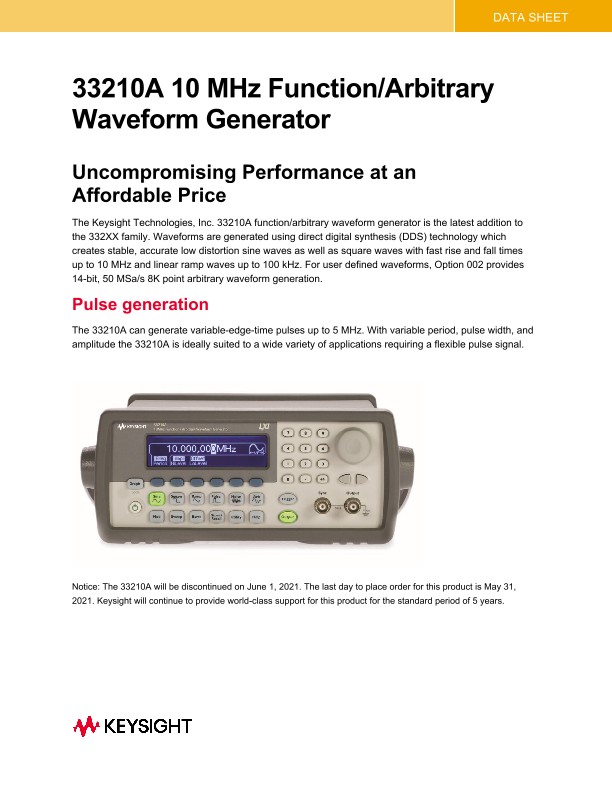 33210A 10 MHz Function/Arbitrary Waveform Generator PDF Asset Page